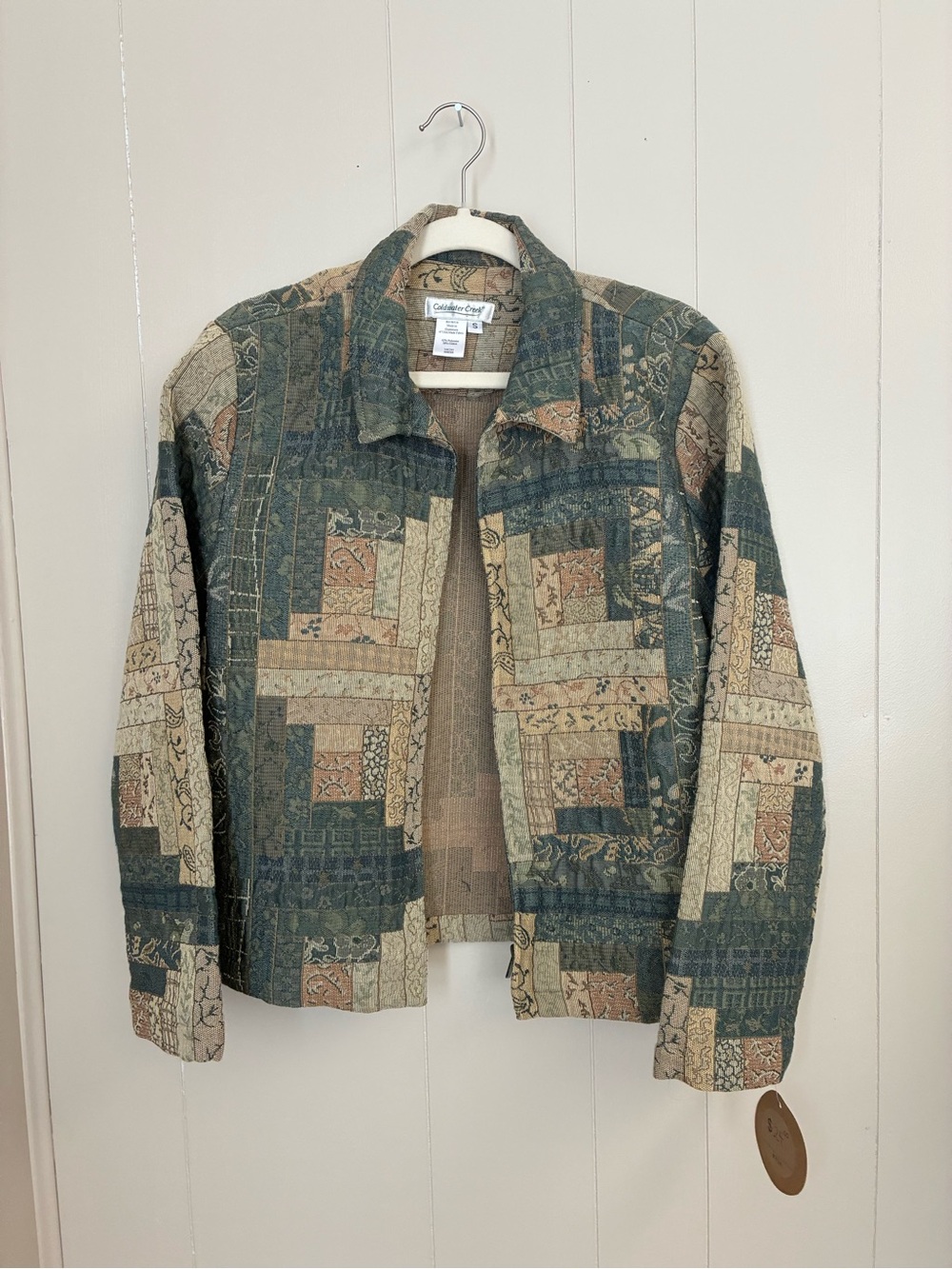Vintage Coldwater Creek Patchwork Quilted Jacket in Teal and Beige Boho Western